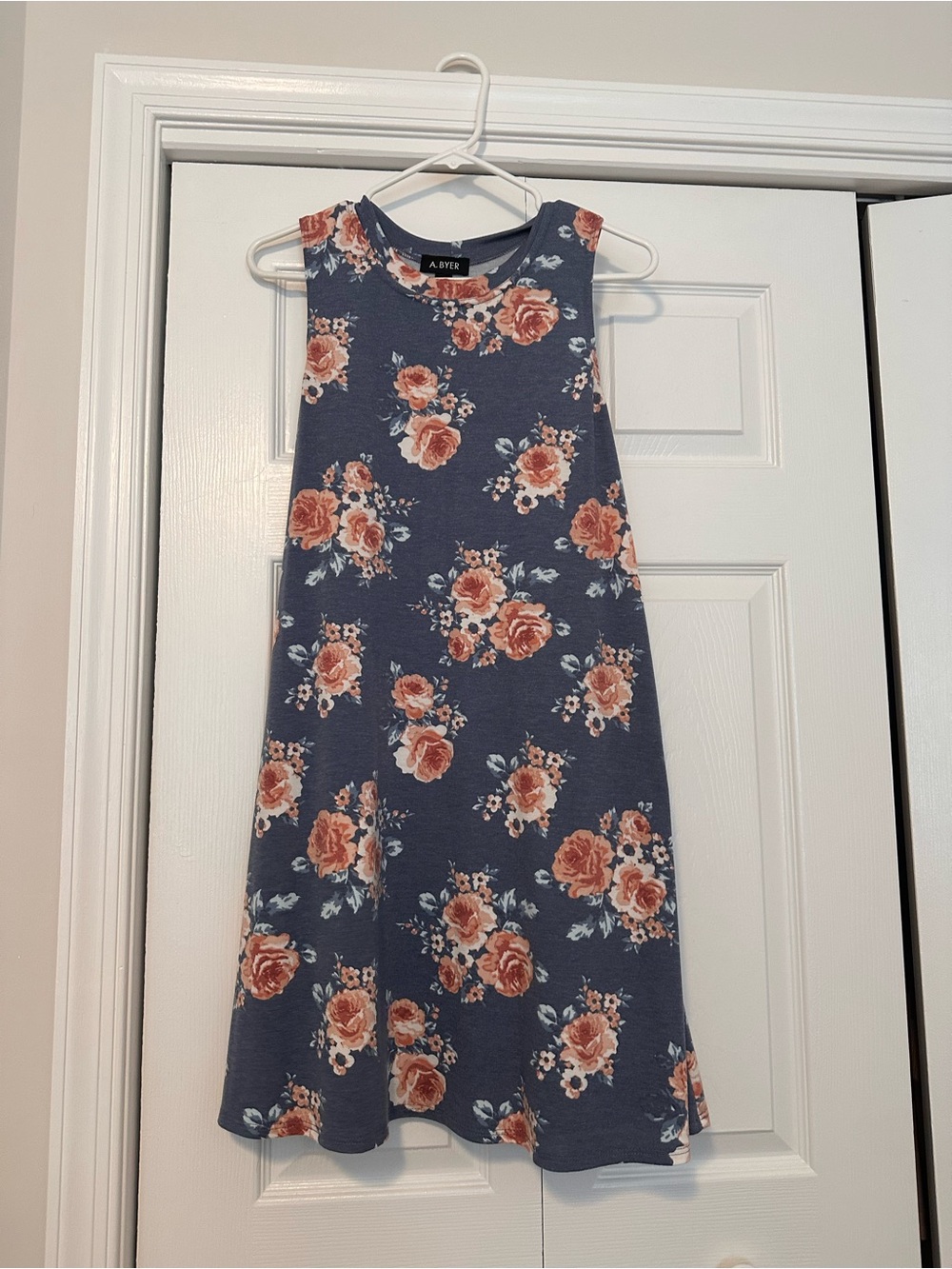 A. Byer Navy Floral Midi Dress with Peach Blooms